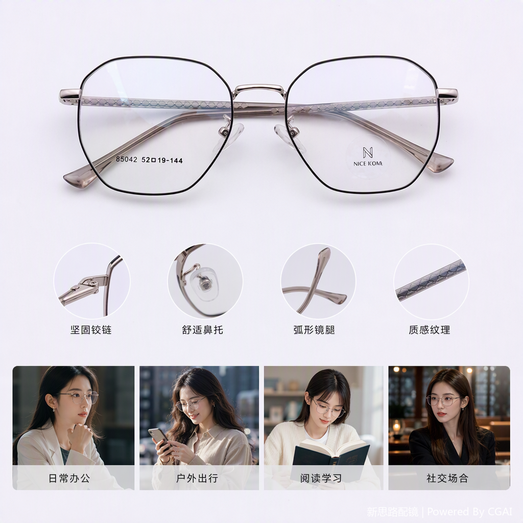 Fashionable and lightweight metal-framed glasses for both men and women, high-definition anti-blue light spectacle frame, trendy style Item Picture