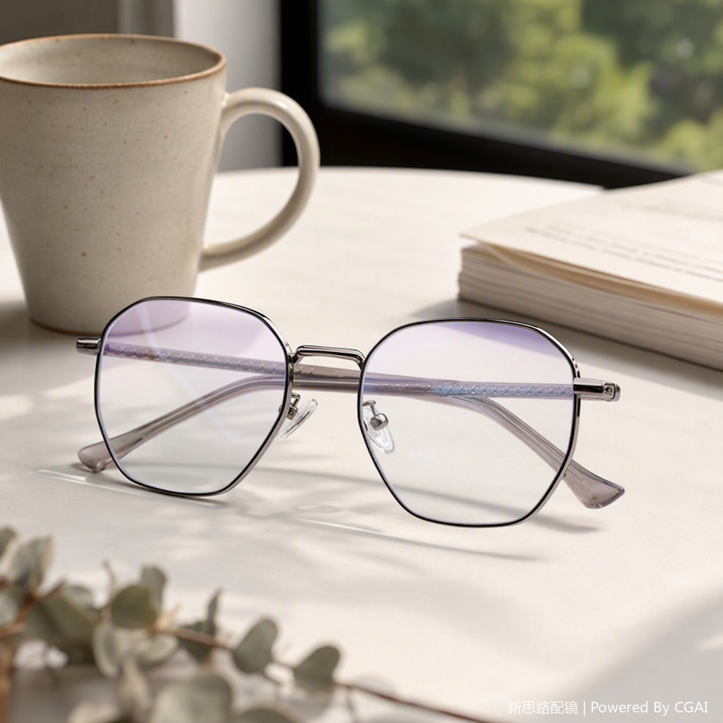 Fashionable and lightweight metal-framed glasses for both men and women, high-definition anti-blue light spectacle frame, trendy style details Picture