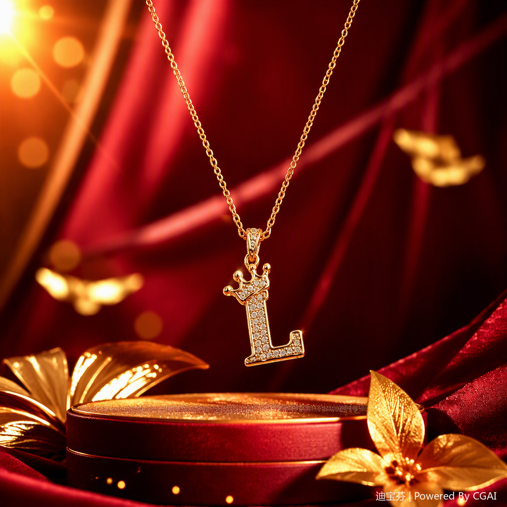 Fashionable golden chain necklace, letter L pendant, crown decoration, simple and versatile women's accessory Specification image