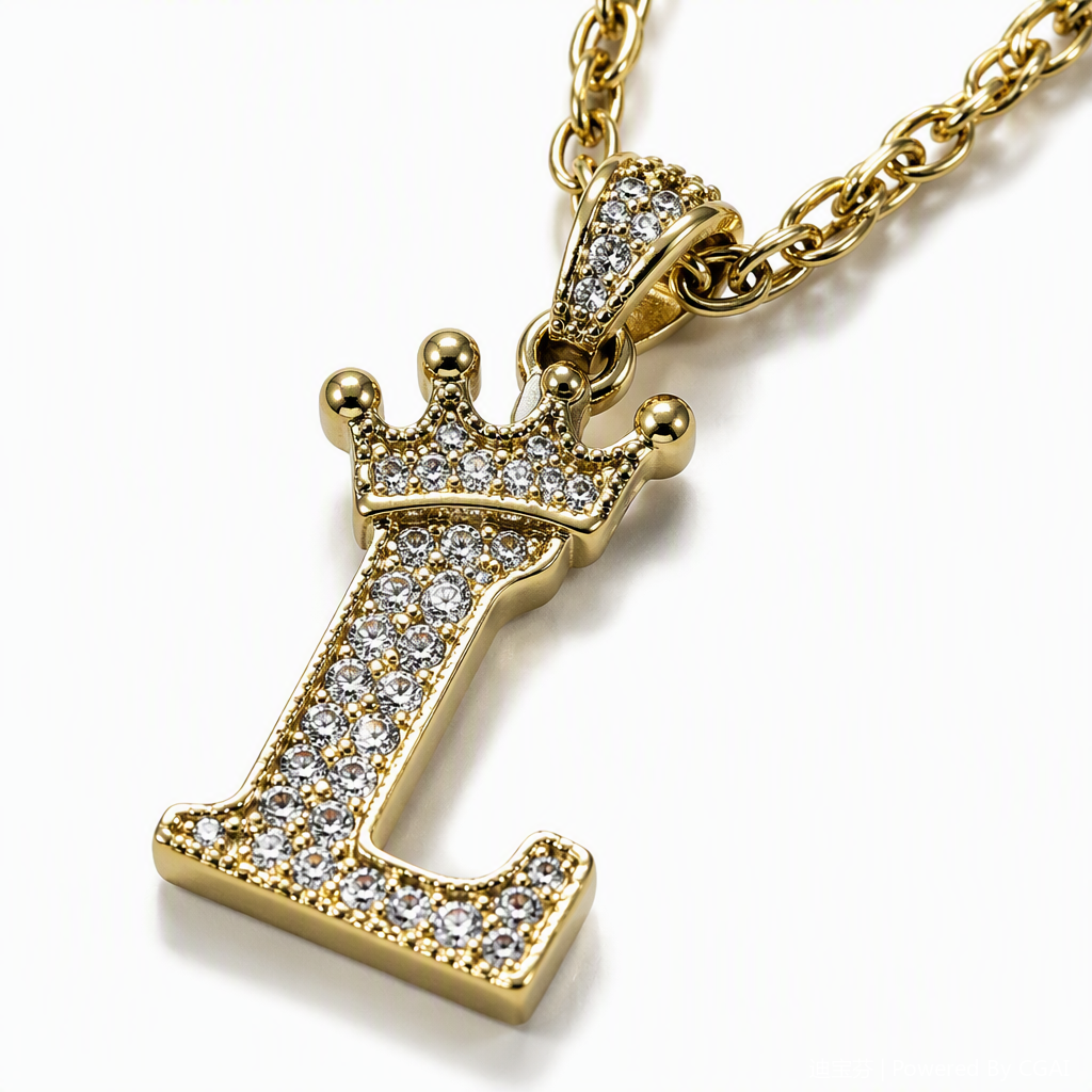 Fashionable golden chain necklace, letter L pendant, crown decoration, simple and versatile women's accessory Application Scenario