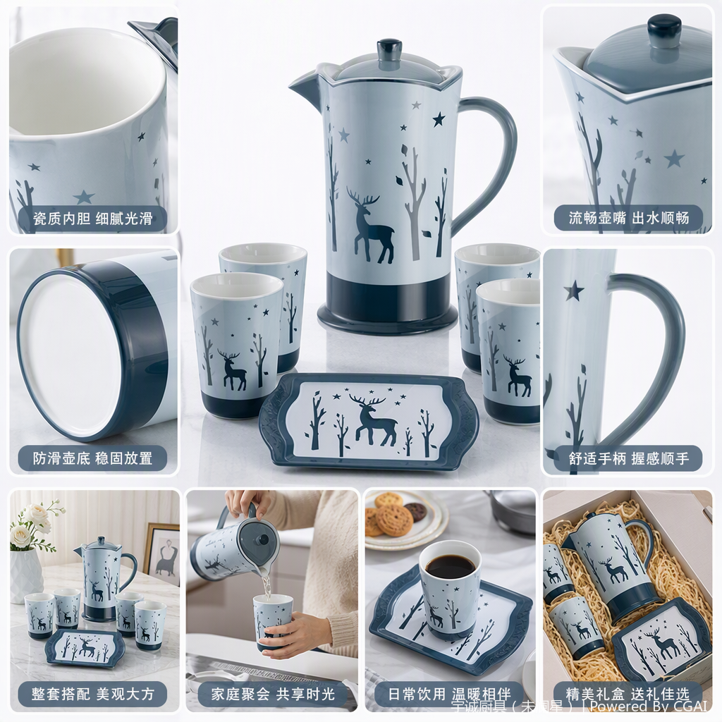多功能陶瓷茶具套装家用简约创意茶杯茶壶茶盘组合礼品装