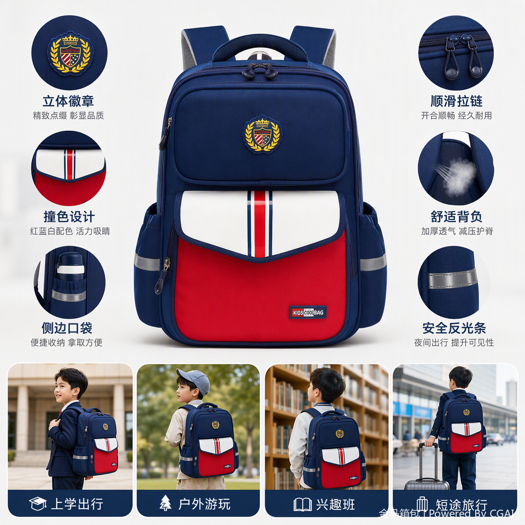 Cartoon-patterned children's schoolbags, multi-functional backpacks, lightweight, trendy and casual children's bags, leather goods luggage details Picture