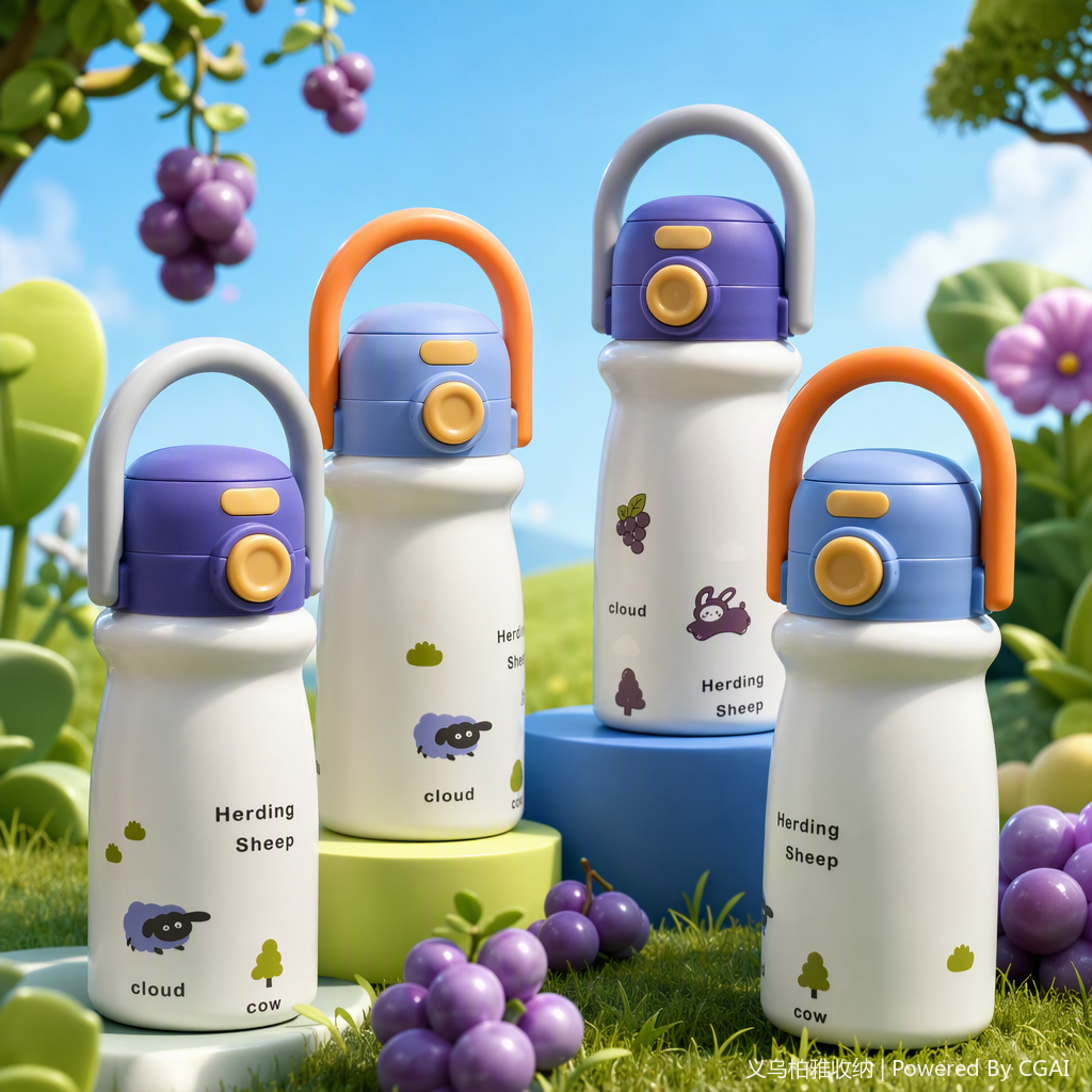 Colorful handle insulated cup, large-capacity stainless steel portable student thermos, colorful and fashionable Specification image