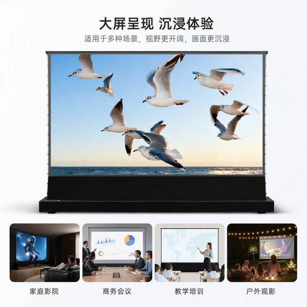 Intelligent linkage 100-inch floor-lifting screen anti-light projection fabric details Picture