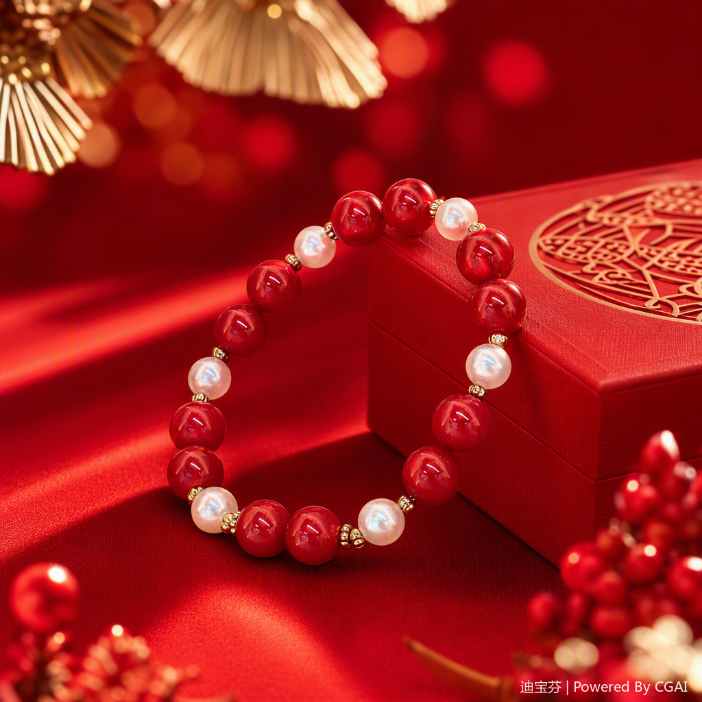 Perlas rojas de moda con pulsera de perlas para mujeres versión coreana simple retro temperamento mano tendencia con accesorios Specification image
