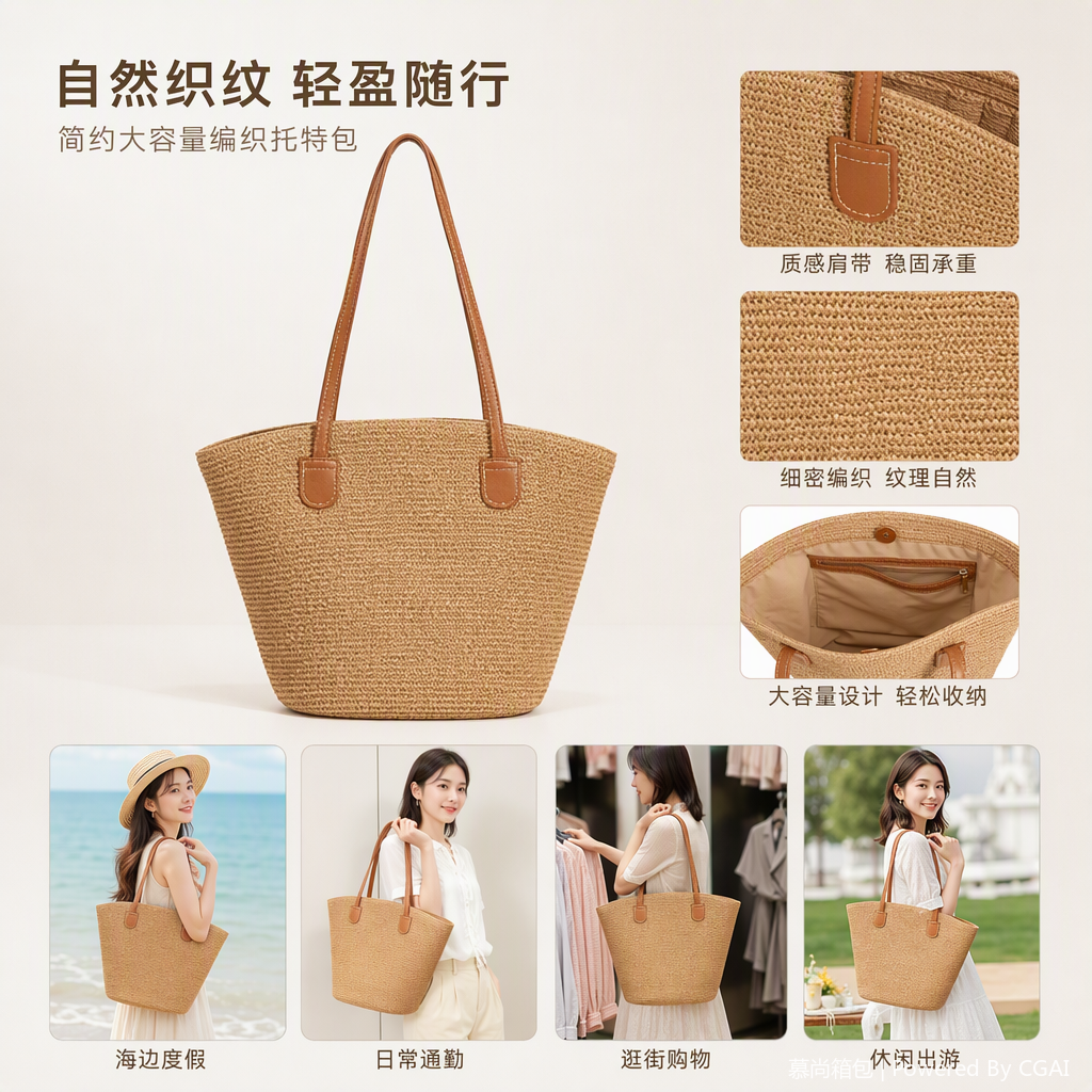 Hand-woven straw bag for women, casual and versatile, a fashionable, lightweight and trendy crossbody bag details Picture