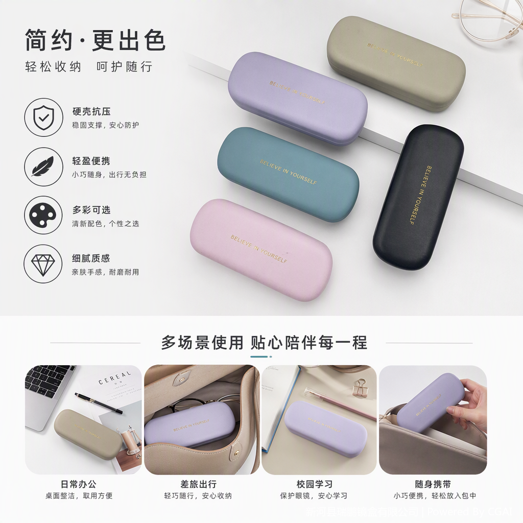 Fashionable eyeglass case, pressure-resistant portable storage bag, suitable for both men and women, available in multiple colors, simple and trendy accessories