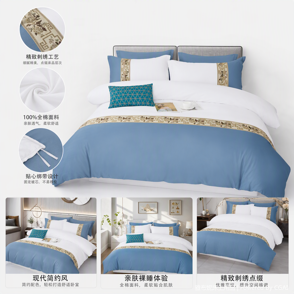 Solid color simple four-piece set of bedding, all-cotton bed sheets, quilt covers, bed covers, bedding set, bedroom home supplies