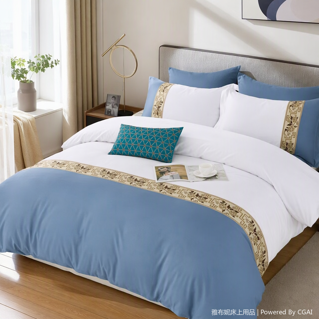 Solid color simple four-piece set of bedding, all-cotton bed sheets, quilt covers, bed covers, bedding set, bedroom home supplies Item Picture
