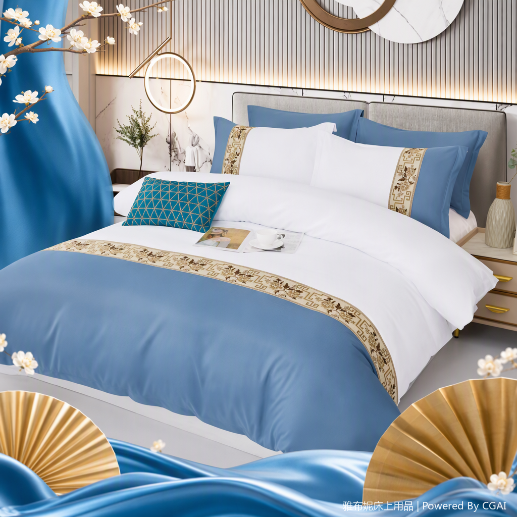 Solid color simple four-piece set of bedding, all-cotton bed sheets, quilt covers, bed covers, bedding set, bedroom home supplies Application Scenario