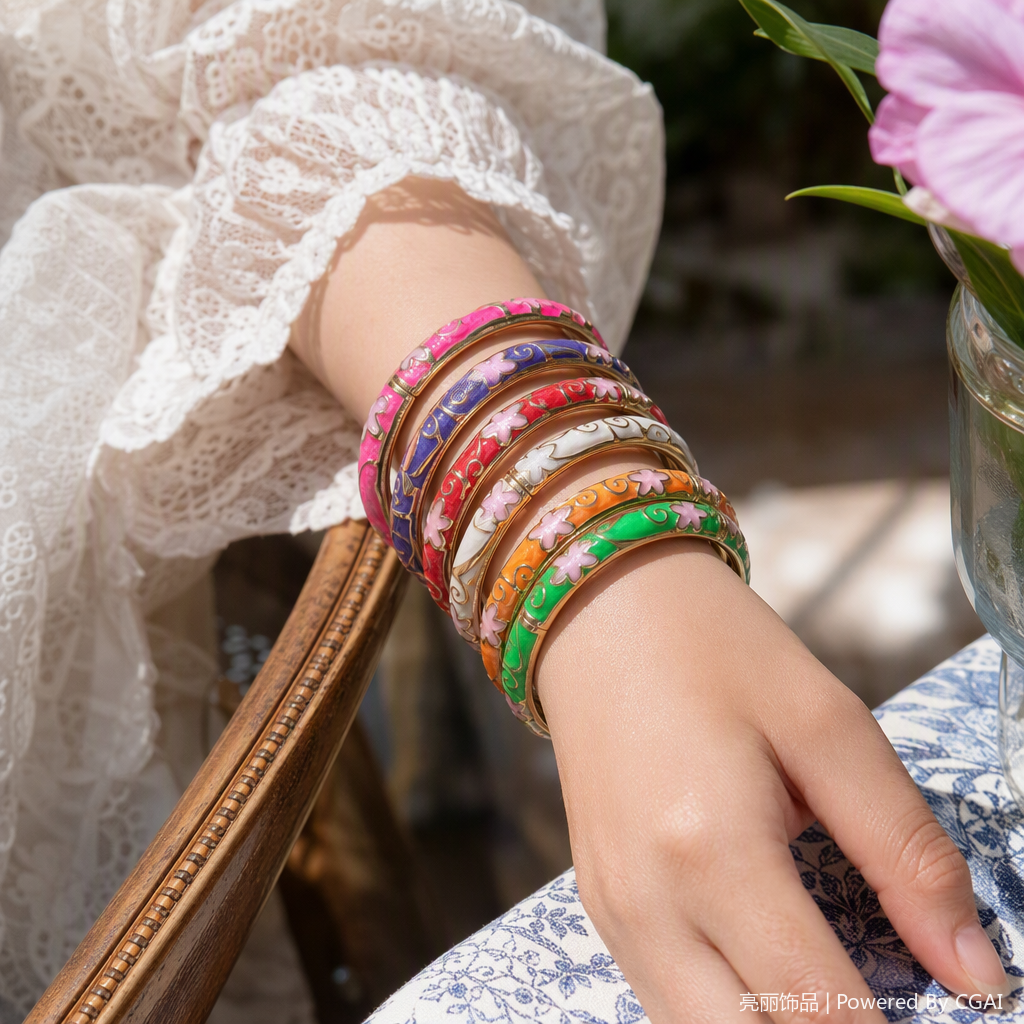 The colorful enamel bracelet is a fashionable and versatile, retro and individualistic jewelry. It is a trendy bracelet and an elegant gift for women details Picture