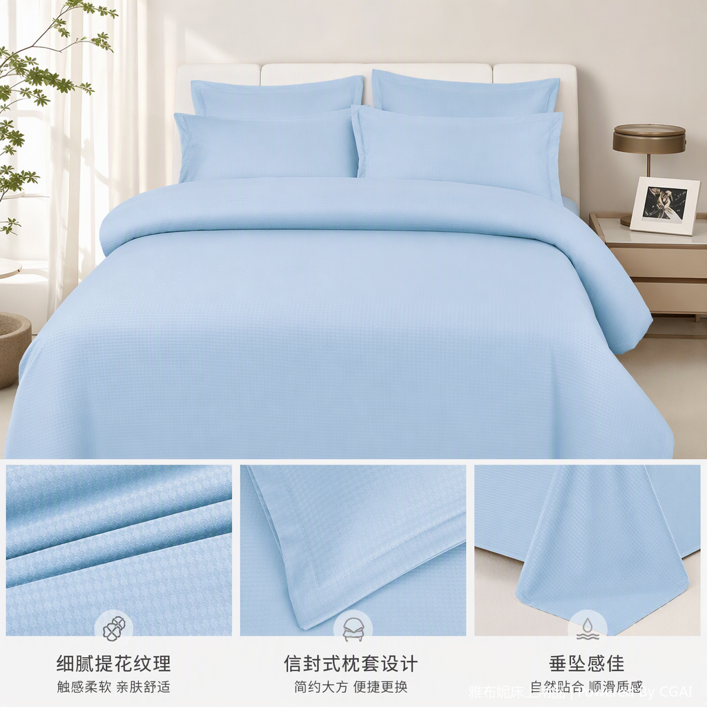Solid color simple four-piece set of bedding, all-cotton bed sheets, duvet covers, bedding set, bedroom home supplies details Picture