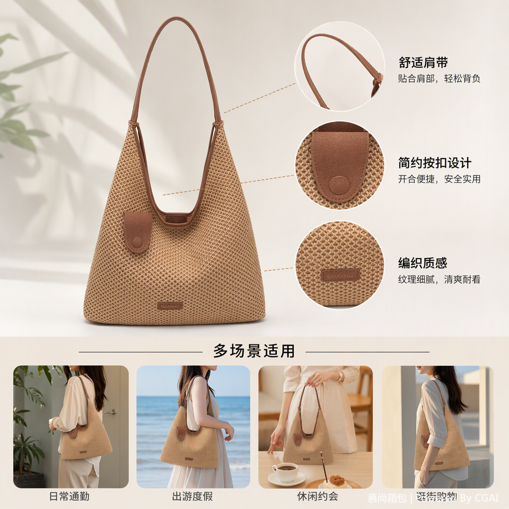 Multi-functional casual handbag, men's trendy and versatile lightweight travel bag, women's student handbag, leather goods accessories