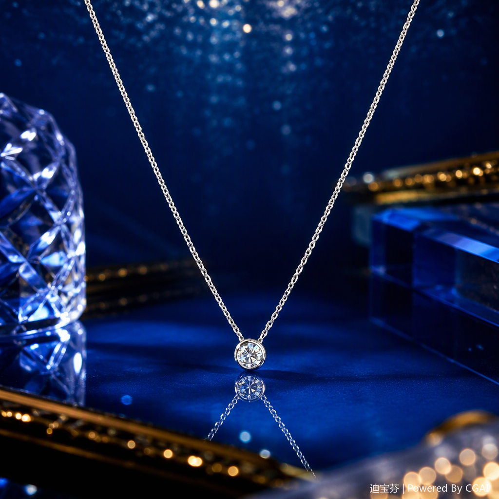 A fashionable silver necklace with a round transparent gemstone set in the center, a simple and versatile women's accessory, a trendy style Specification image