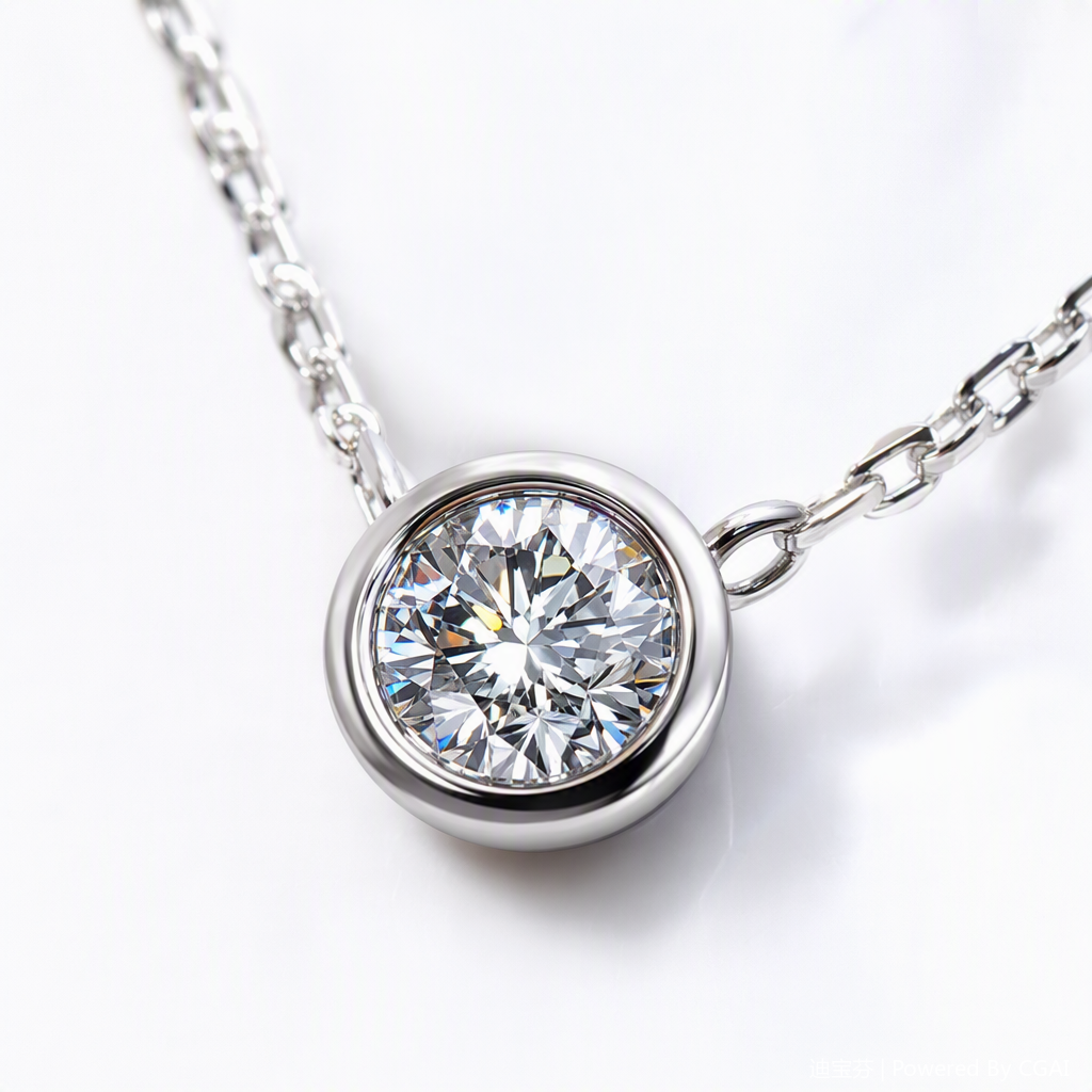 A fashionable silver necklace with a round transparent gemstone set in the center, a simple and versatile women's accessory, a trendy style Application Scenario