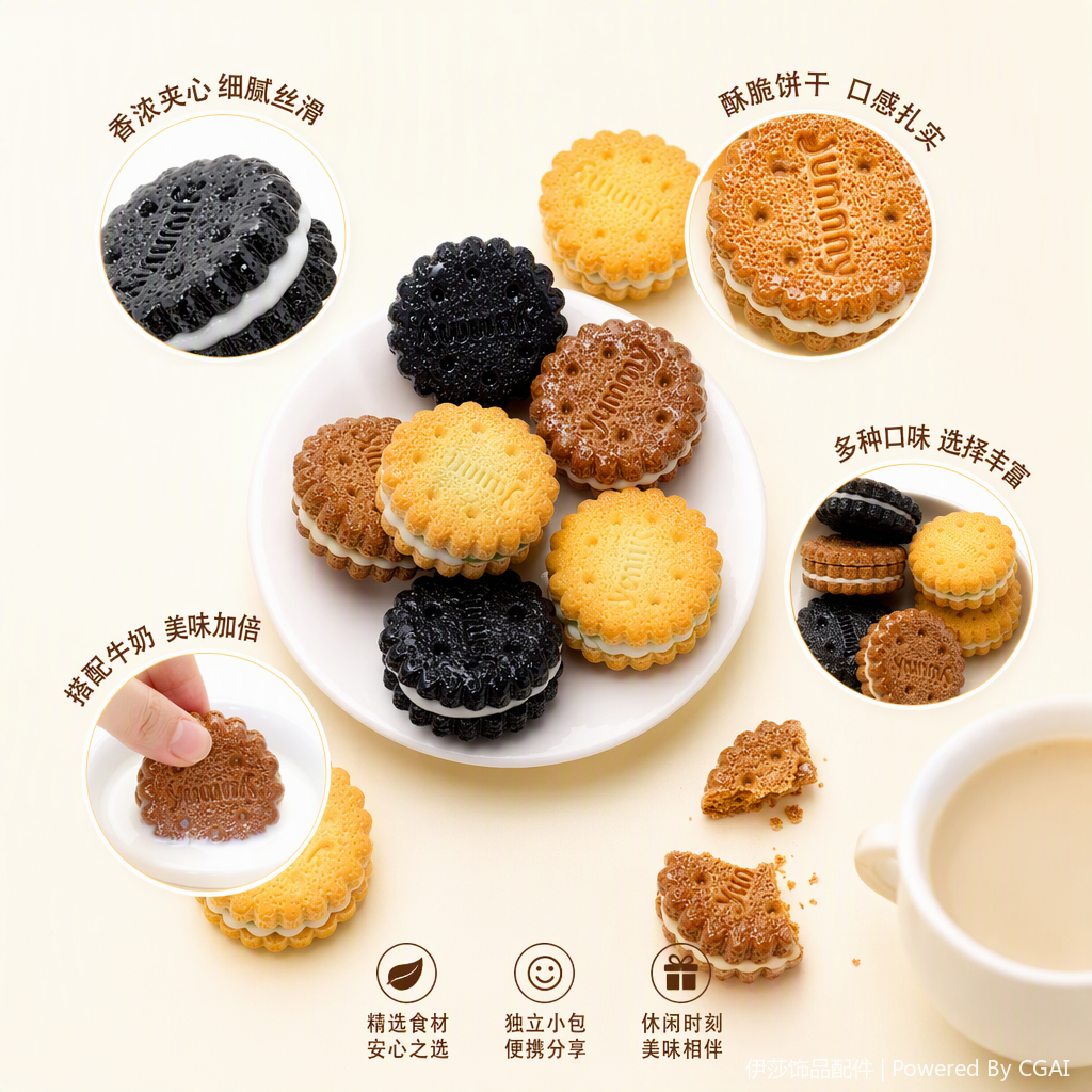 Crispy sandwich cookies, puffed snacks, sweet and delicious, family-sized casual snacks