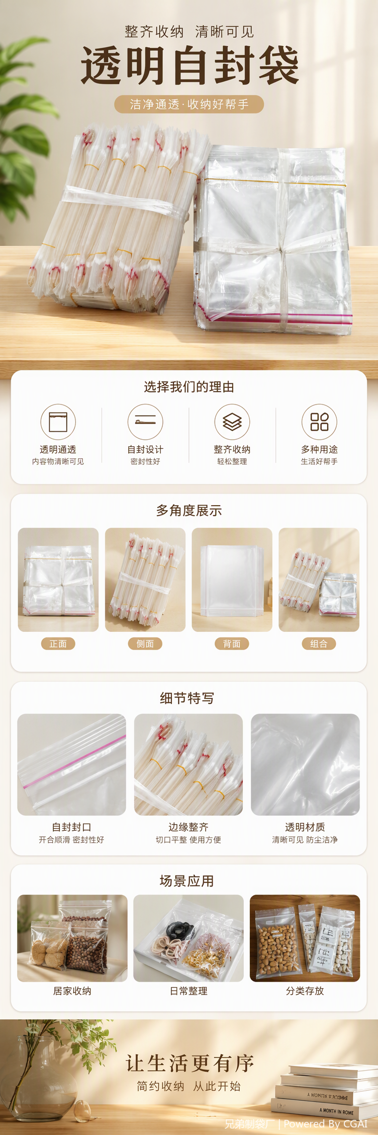 耐撕防潮塑料自封袋密封包装袋家用食品收纳袋多规格50只装详情1