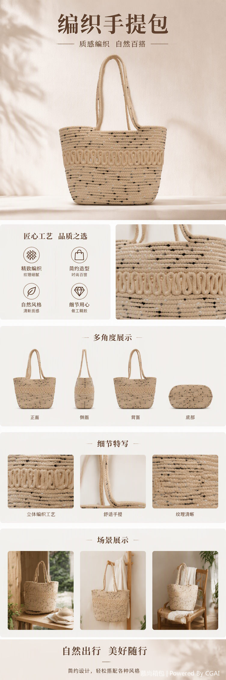 手工编织草编包女士休闲百搭手提包复古潮流夏季新款时尚包袋详情1