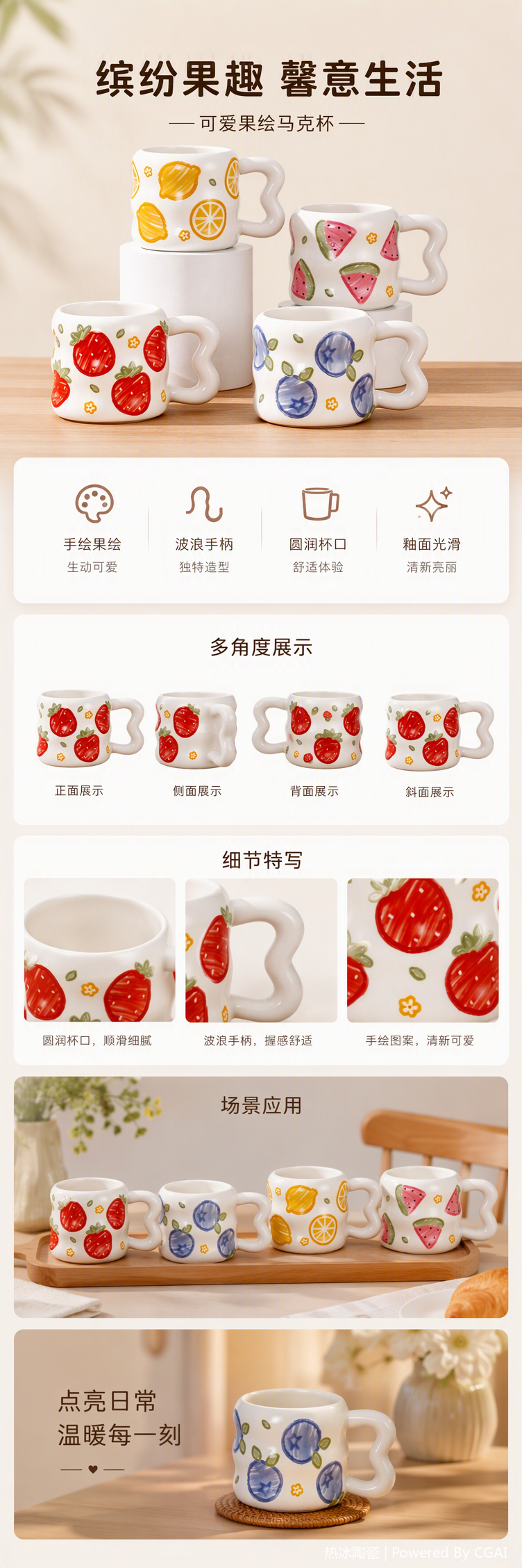多彩陶瓷杯家用日常创意咖啡牛奶水杯简约耐热茶具礼品装详情1