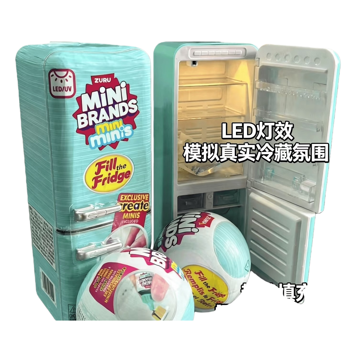 Mini fridge toy, mint green portable mini kitchen model, children's early education gift, collection and decoration Item Picture