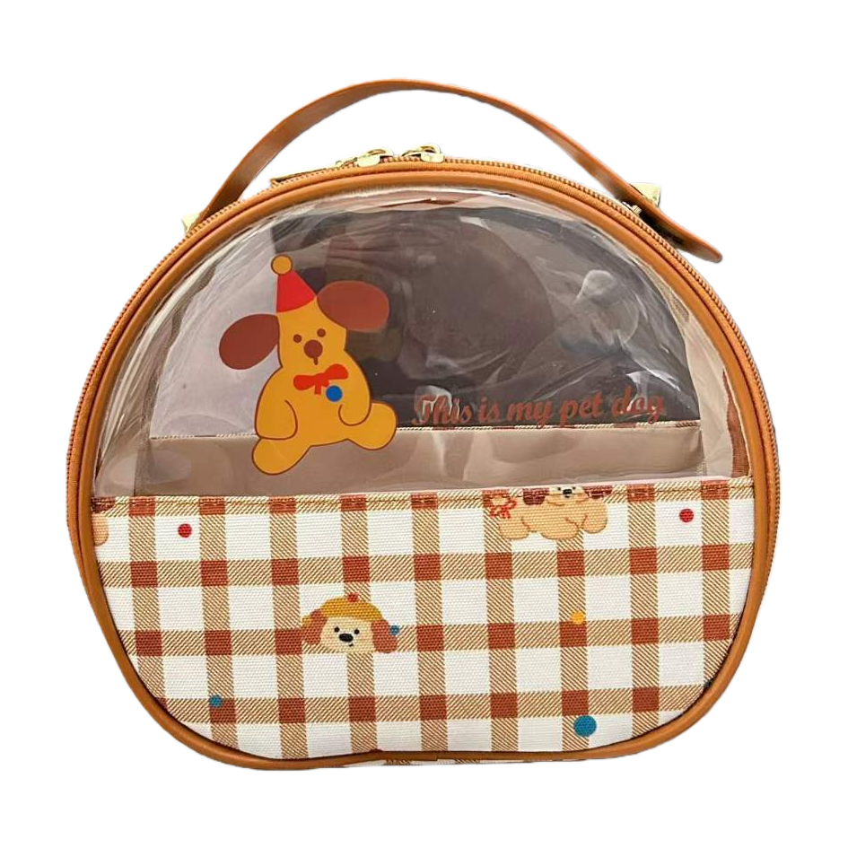 Cute little dog checkered makeup bag for women, large-capacity waterproof fabric, portable transparent and visible hand-held storage bag, ins style, high appearance level, travel skin care product storage bag, waterproof toiletry bag, portable makeup bag for going out details Picture