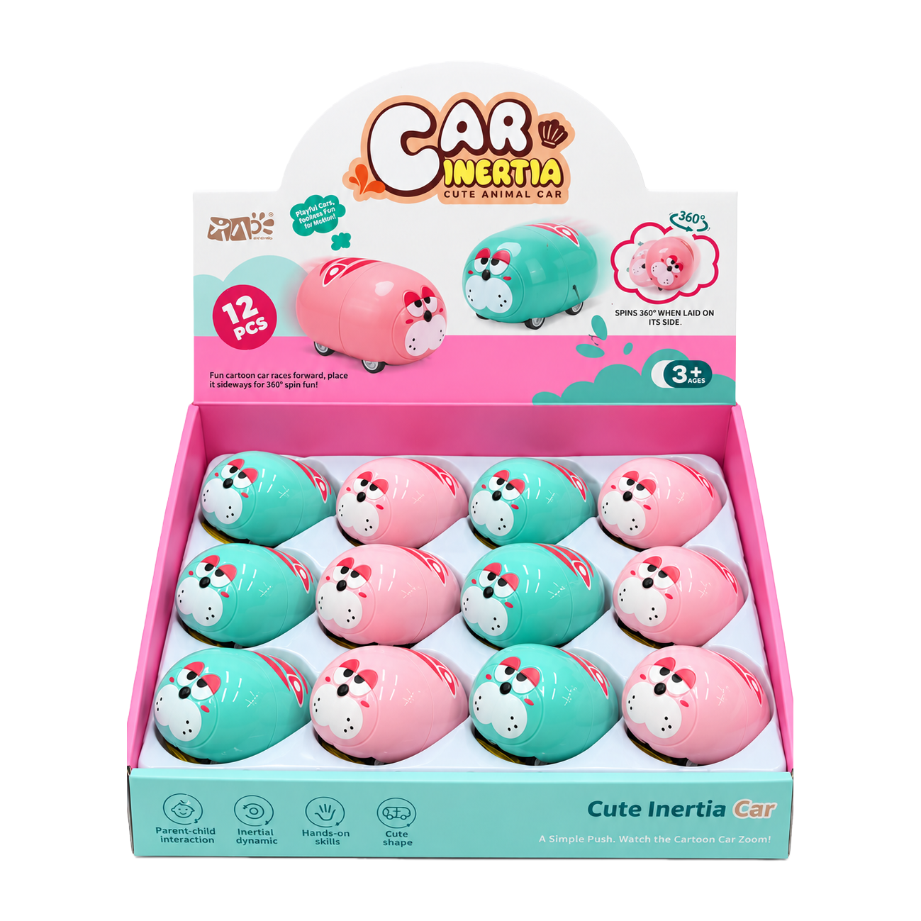 Cartoon fat dog inertial car, cute animal toy car, baby sliding toy car, children's educational toys