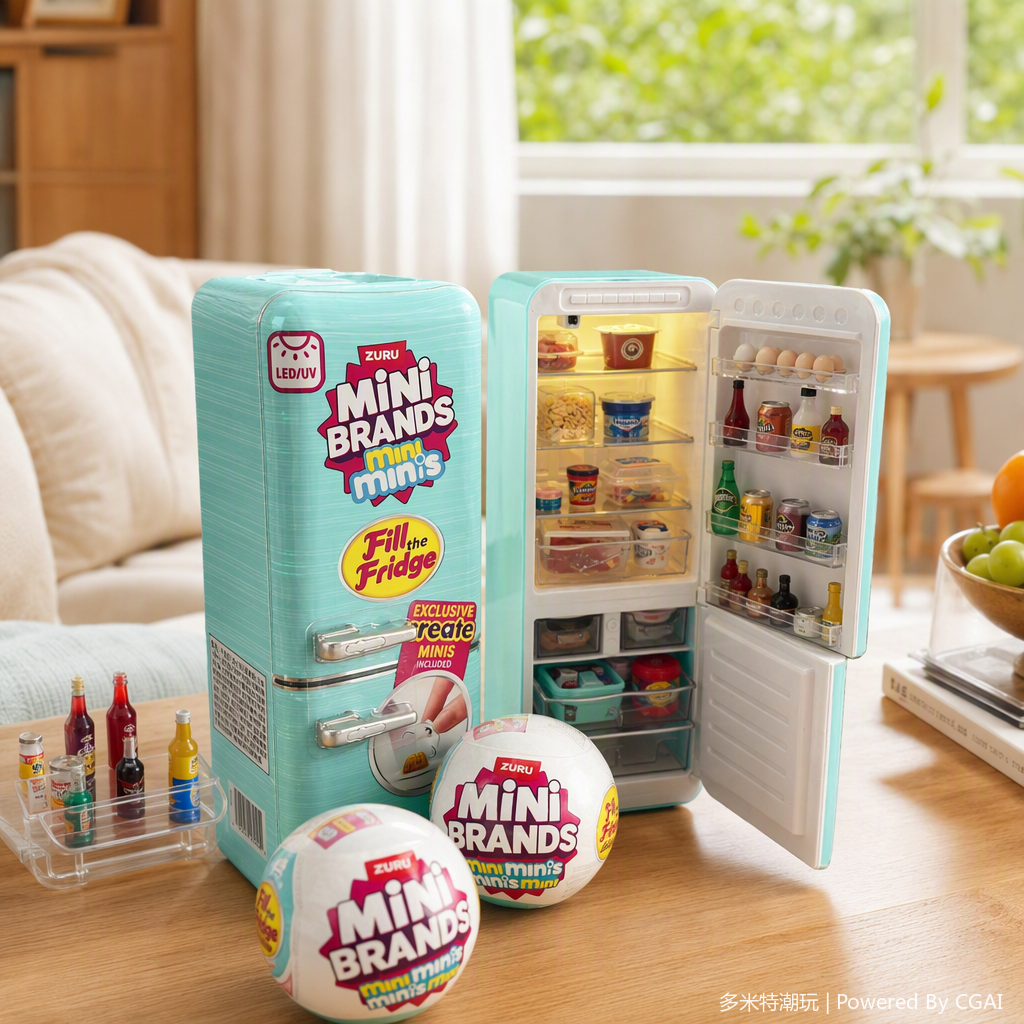 Mini fridge toy, mint green portable mini kitchen model, children's early education gift, collection and decoration details Picture