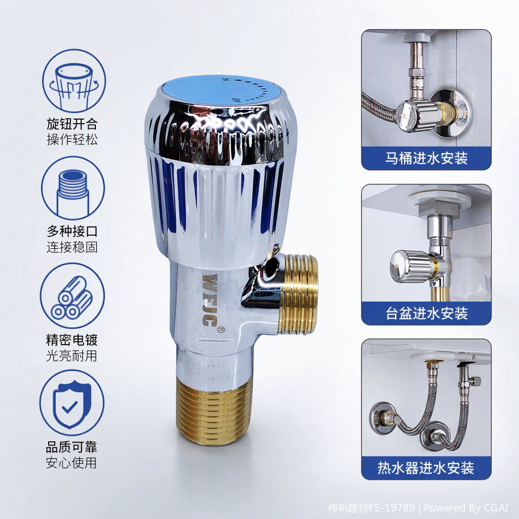 Válvula de ángulo de plata de alta calidad con logotipo azul y rojo para el hogar accesorios para cocina y baño resistencia a la corrosión resistencia a alta presión
