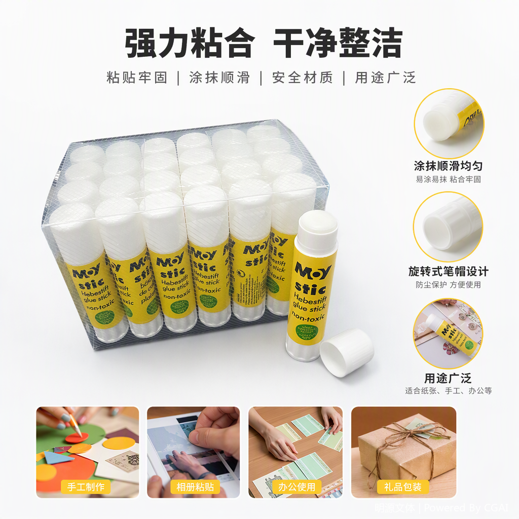 A portable stationery storage box with a yellow label design for children and students