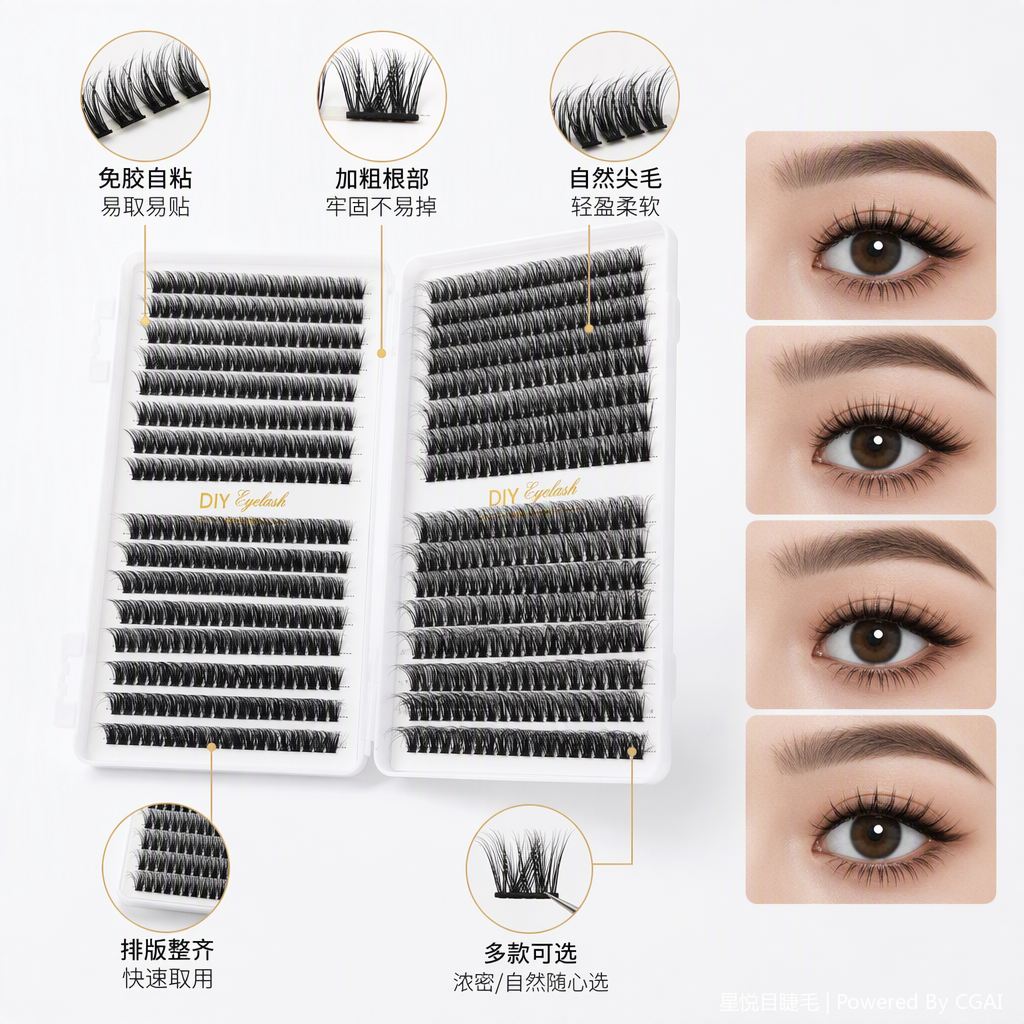 Natural thick false eyelashes, long-lasting and slender beauty tools, natural makeup, suitable for multiple styles to choose from Item Picture