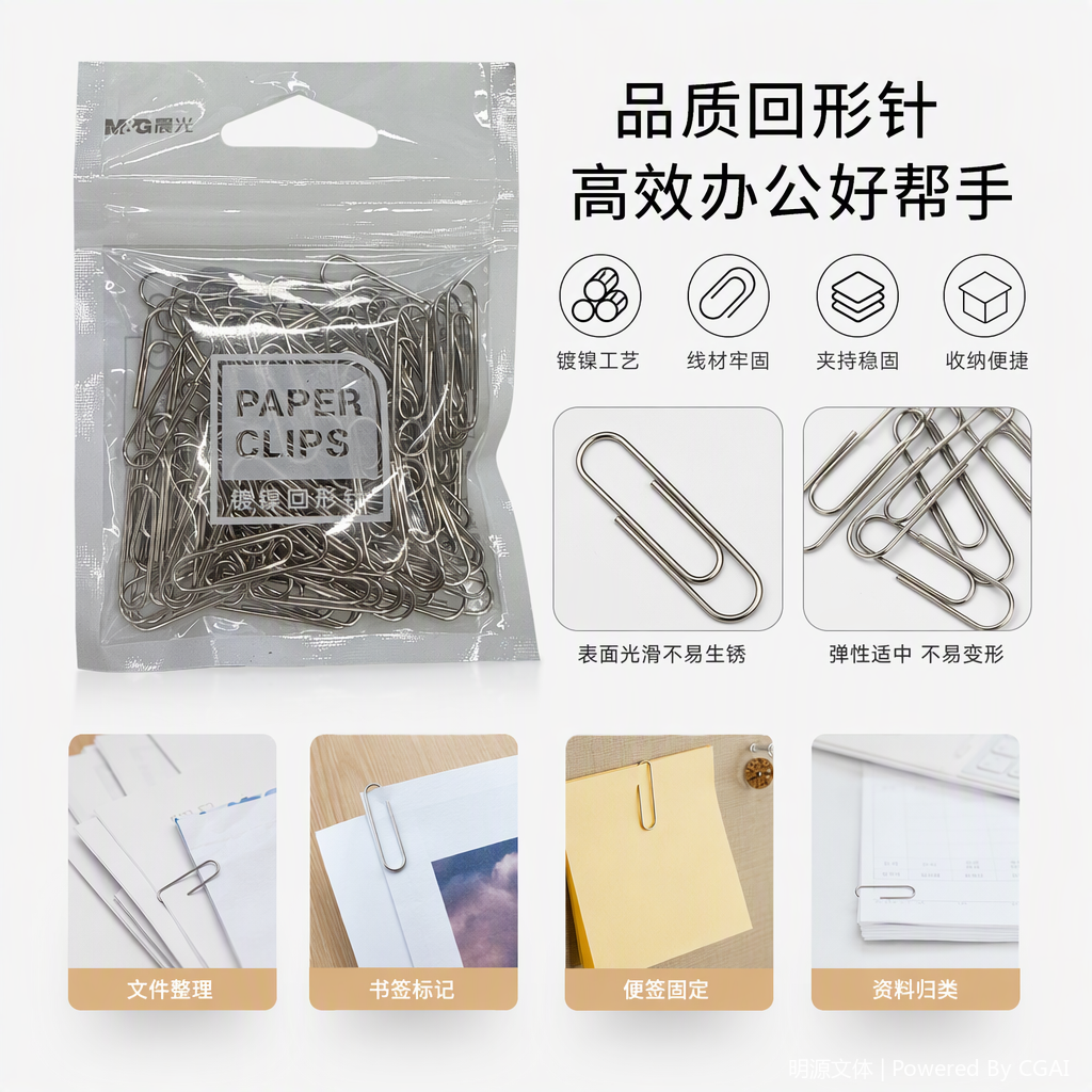 High-quality transparent plastic bags for nickel-plated paper clips and office stationery storage and organization supplies