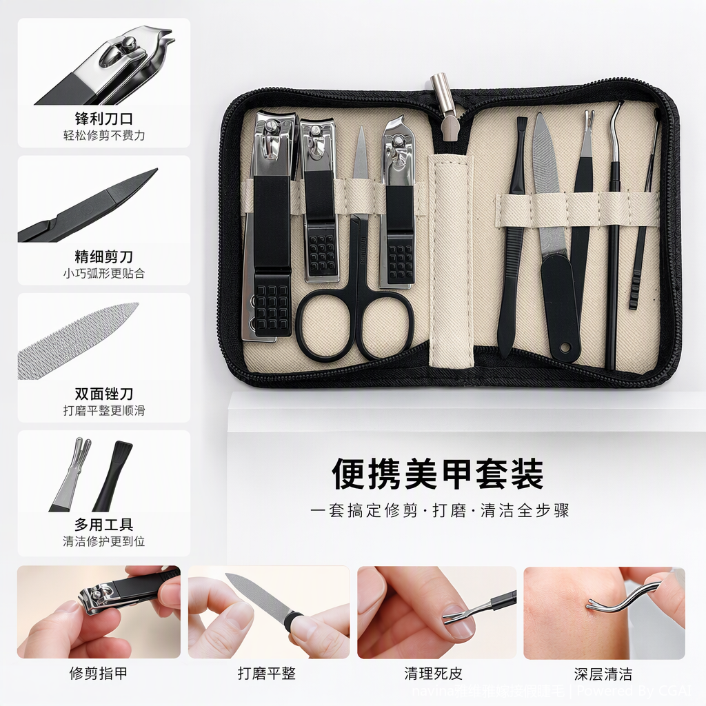 Professional nail art tool set, makeup, beauty and skin care products, complete nail art supplies, nail polish brushes, nail art stickers, nail art glue, nail art scissors, nail files, nail art sets Application Scenario