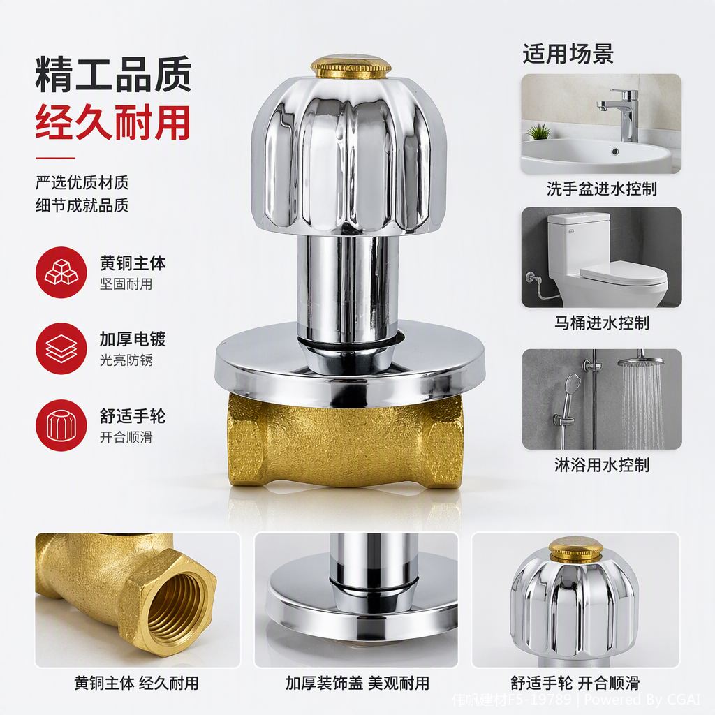 Gold valve body and silver handle high-pressure water pipe valve, household and industrial general-purpose corrosion-resistant and high-temperature resistant valve accessories
