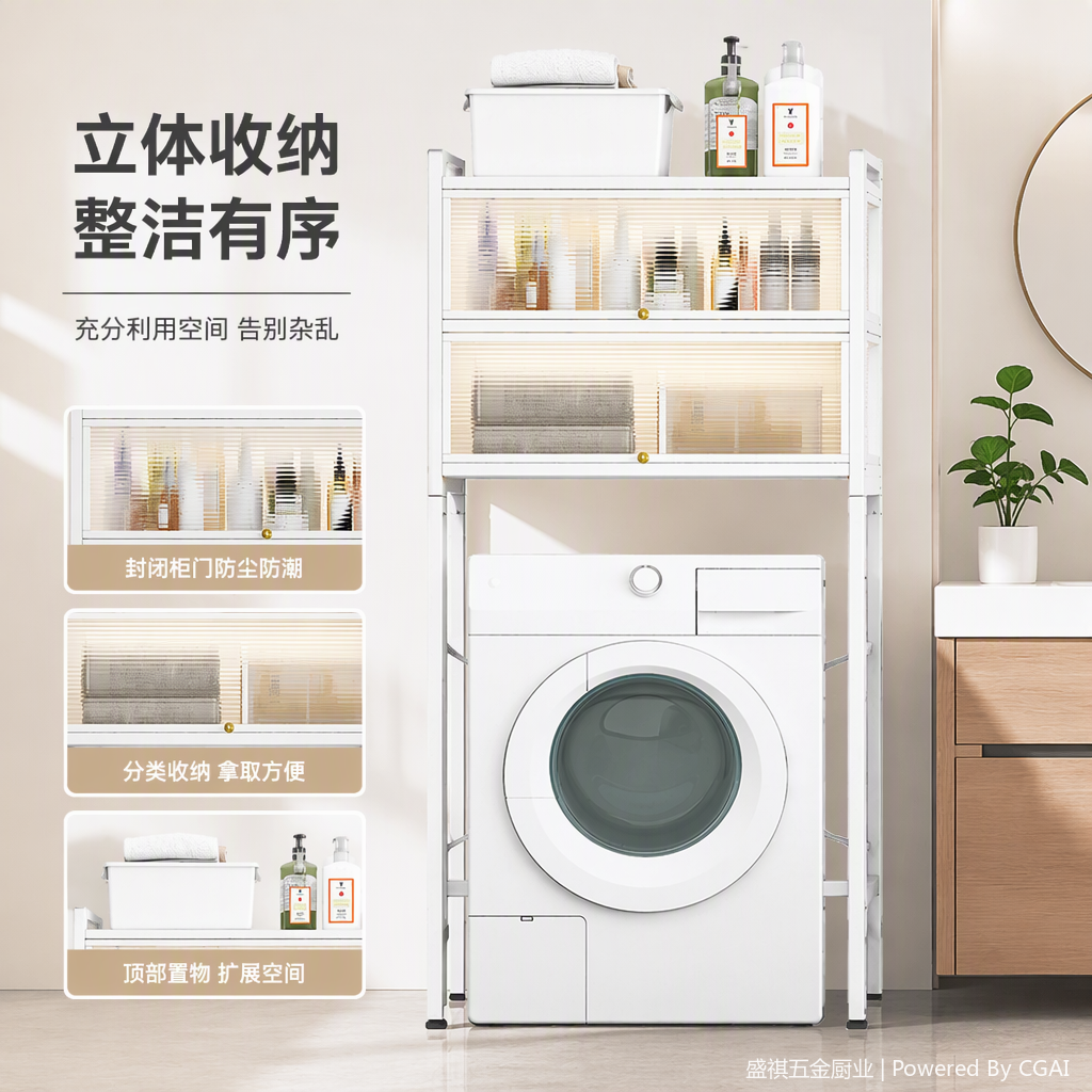 多功能洗衣机架家用收纳架厨房浴室洗衣用品整理架置物架简易安装细节图