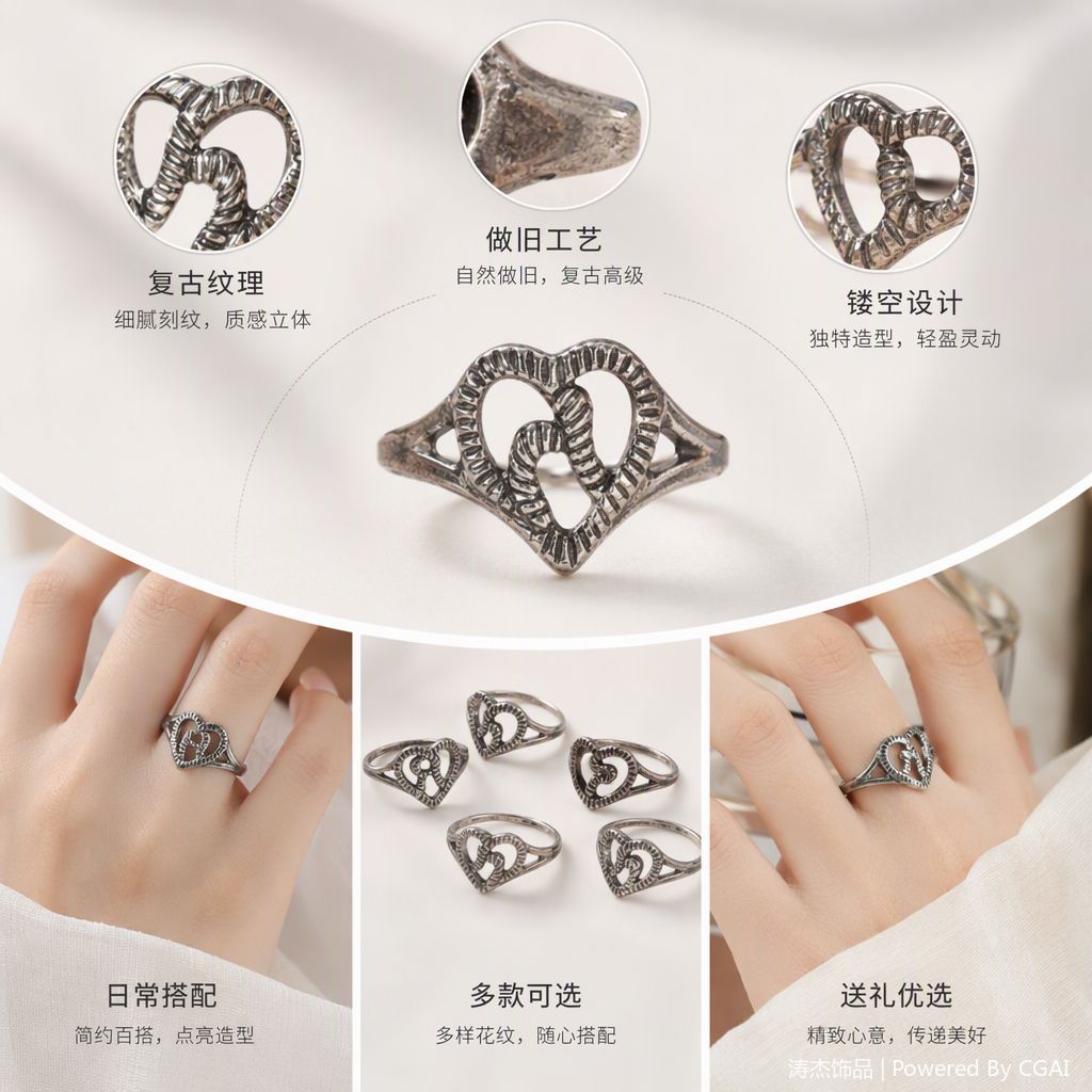 金色心形字母戒指收纳盒首饰展示盒时尚简约收纳盒子饰品整理盒礼品包装盒