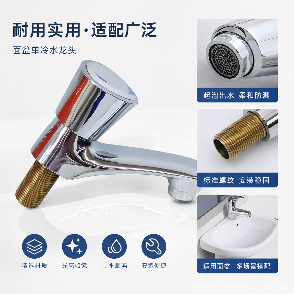 Fashionable silver faucet for kitchen and bathroom, simple and modern single-cooling faucet accessories