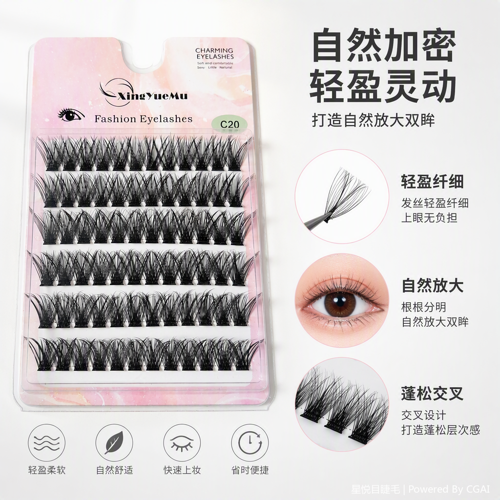 Natural thick false eyelashes, long-lasting and slender beauty tools, light and easy to stick, natural makeup look, suitable glue for matching details Picture