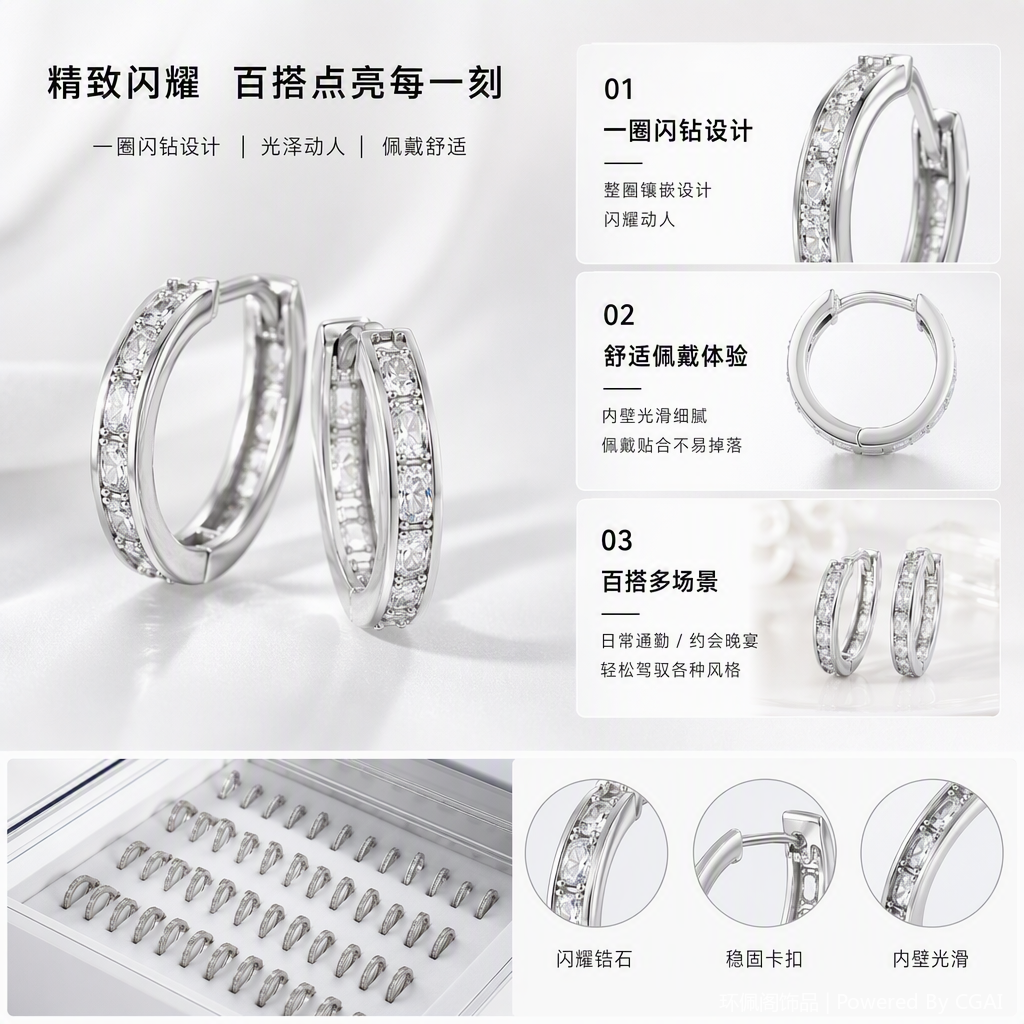 银色镶钻戒指展示盒时尚简约首饰收纳盒多功能首饰盒子礼品包装