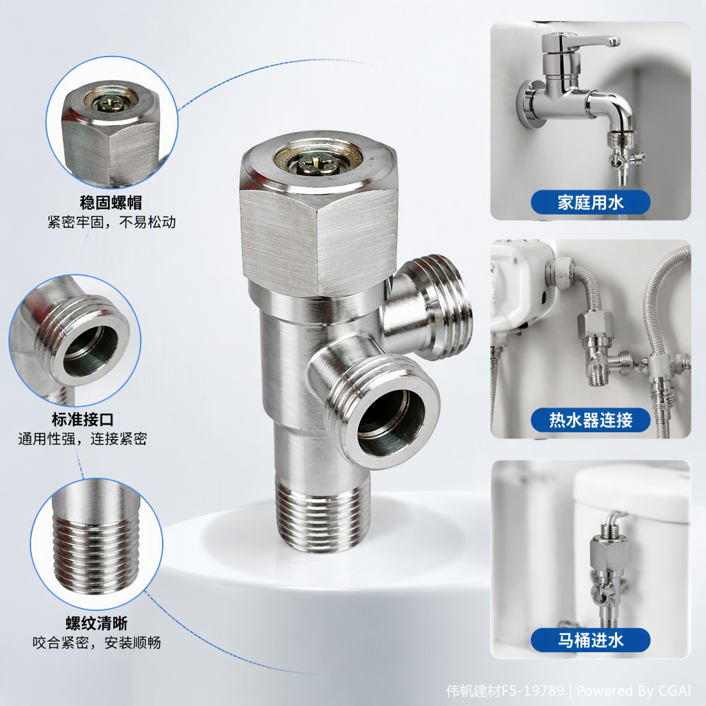 High-quality silver metal Angle valve, corrosion-resistant and high-pressure resistant household water pipe connection accessories, practical and durable