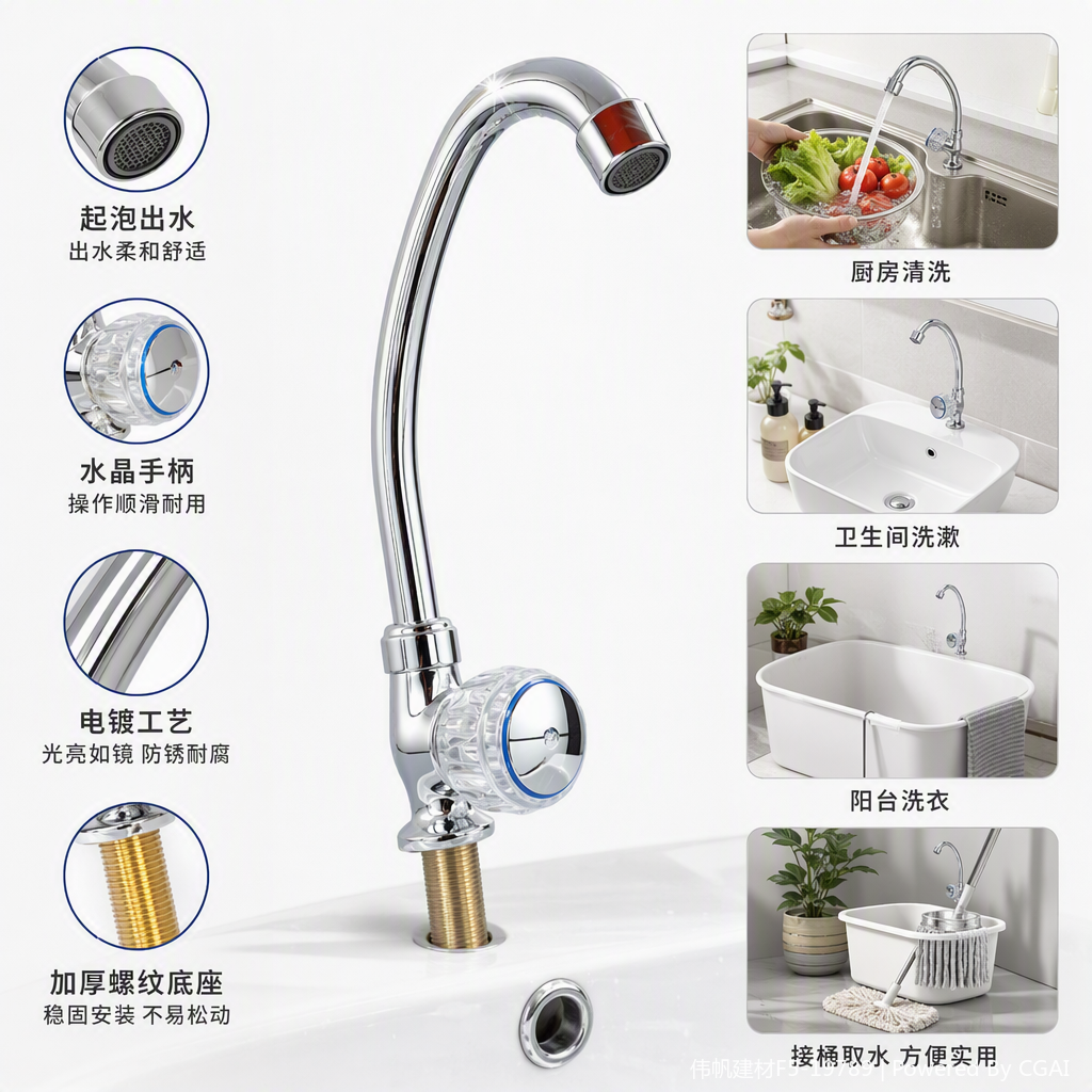 Fashionable red chrome-plated faucet, kitchen and bathroom washbasin, single-cooling faucet, simple and modern design