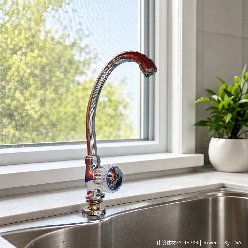Fashionable red chrome-plated faucet, kitchen and bathroom washbasin, single-cooling faucet, simple and modern design details Picture