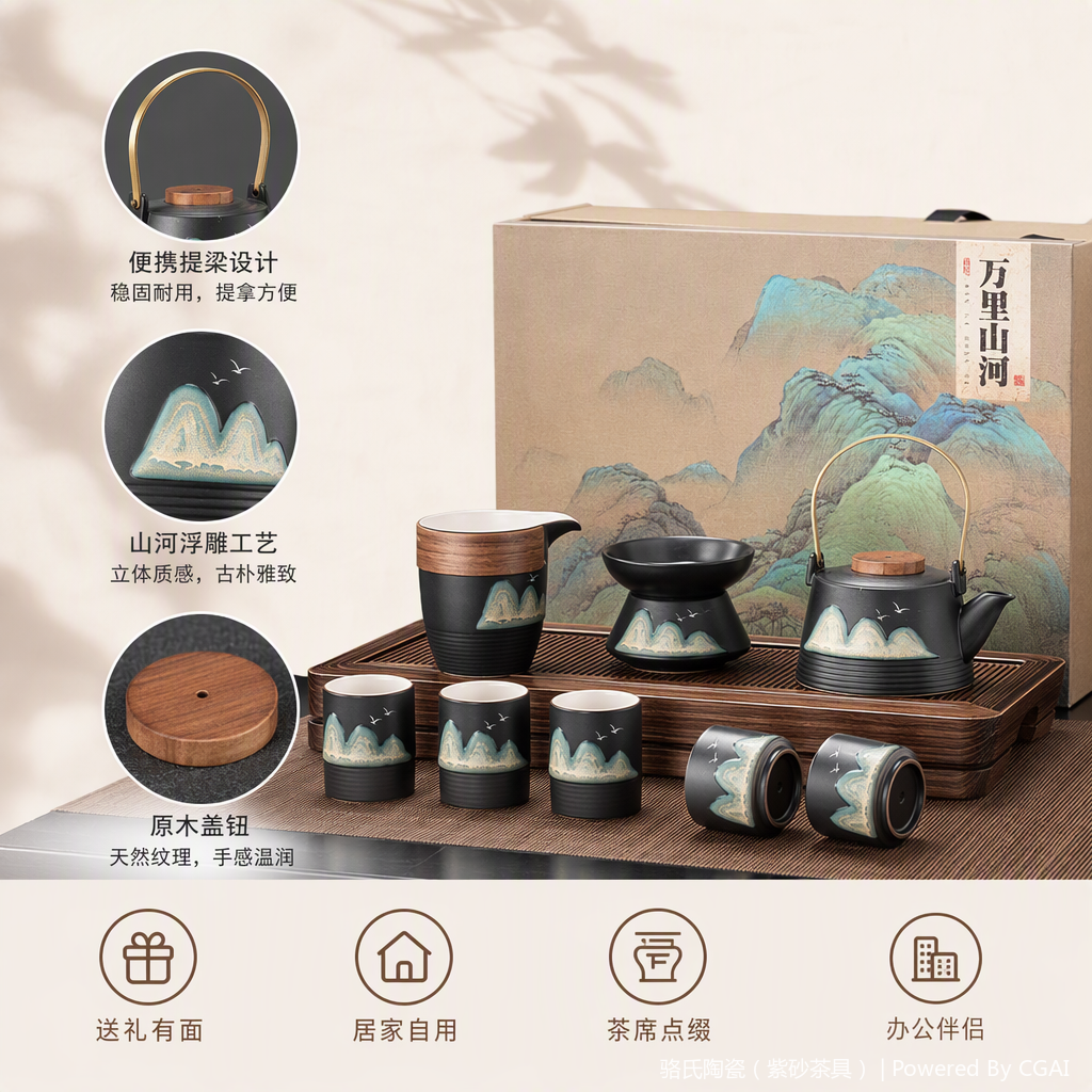 多功能陶瓷茶具套装家用简约创意泡茶器具茶杯茶壶组合礼品装细节图