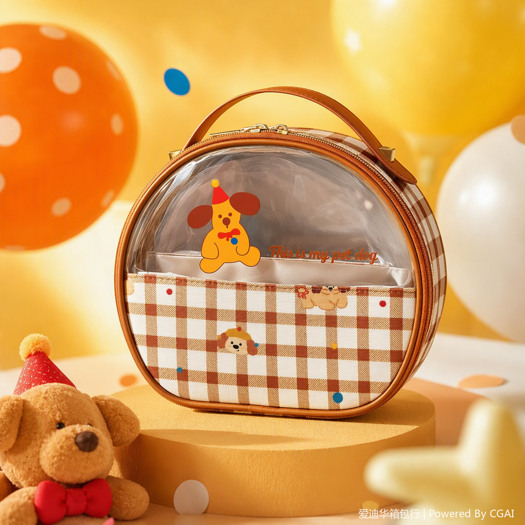 Cute little dog checkered makeup bag for women, large-capacity waterproof fabric, portable transparent and visible hand-held storage bag, ins style, high appearance level, travel skin care product storage bag, waterproof toiletry bag, portable makeup bag for going out Application Scenario
