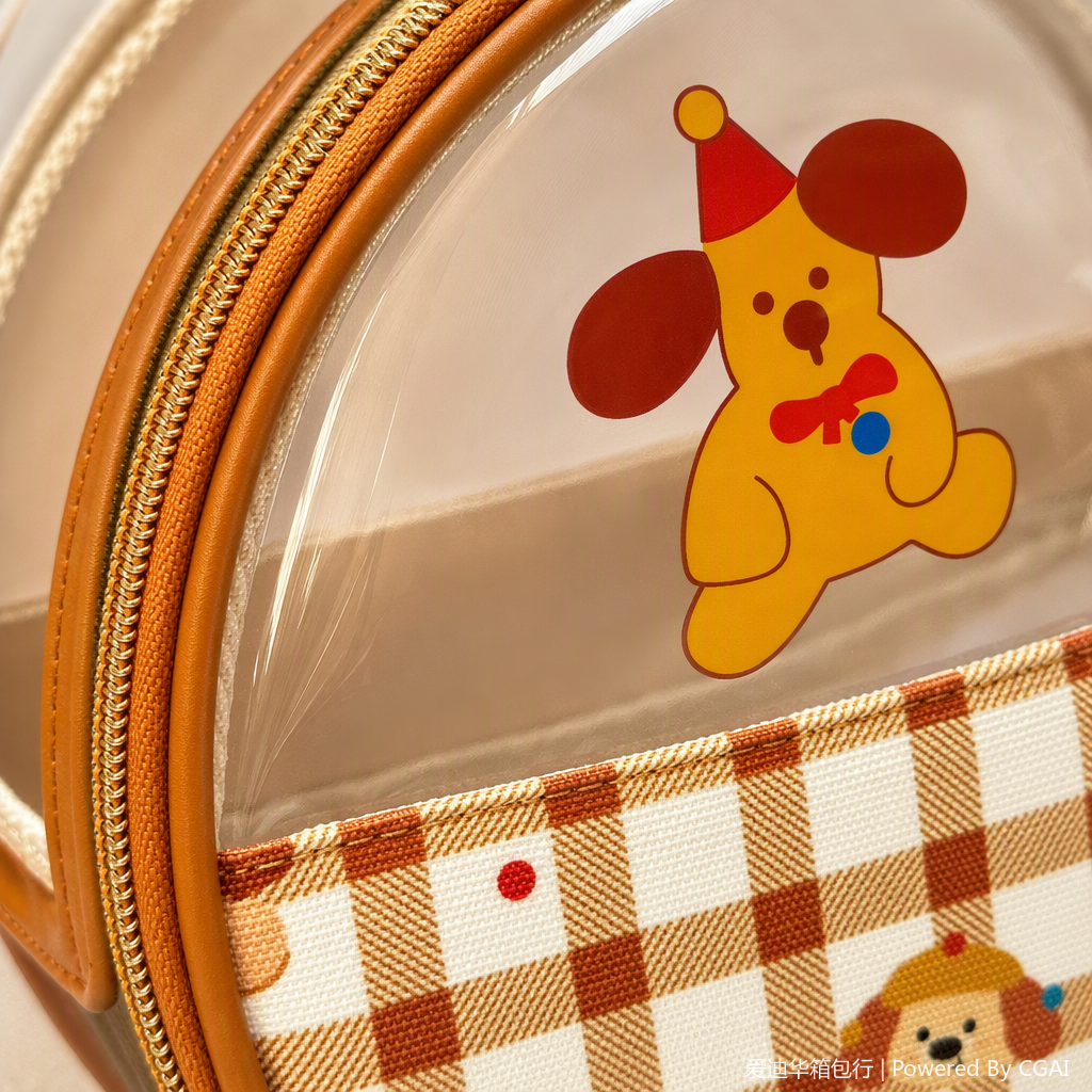 Cute little dog checkered makeup bag for women, large-capacity waterproof fabric, portable transparent and visible hand-held storage bag, ins style, high appearance level, travel skin care product storage bag, waterproof toiletry bag, portable makeup bag for going out Specification image
