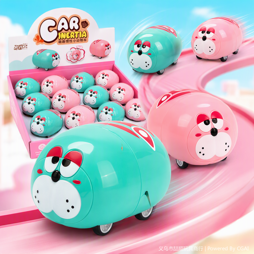 Cartoon fat dog inertial car, cute animal toy car, baby sliding toy car, children's educational toys details Picture