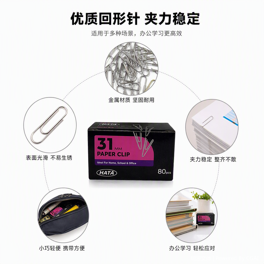The multi-functional black packaging box with paper clips for portable storage of office supplies is simple and fashionable