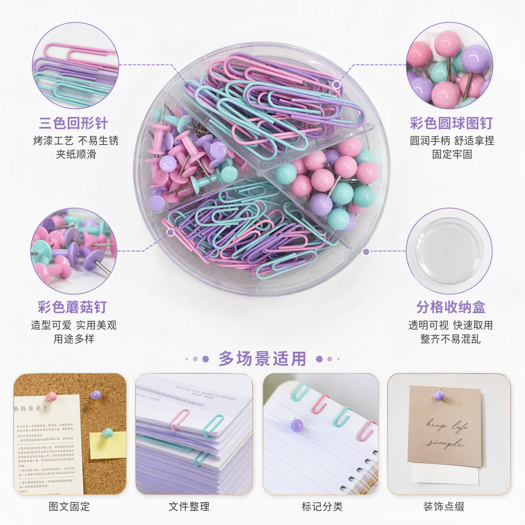 Multi-functional color paper clip and pin storage box, organization box, office supplies storage and organization tool box, neat storage wonder