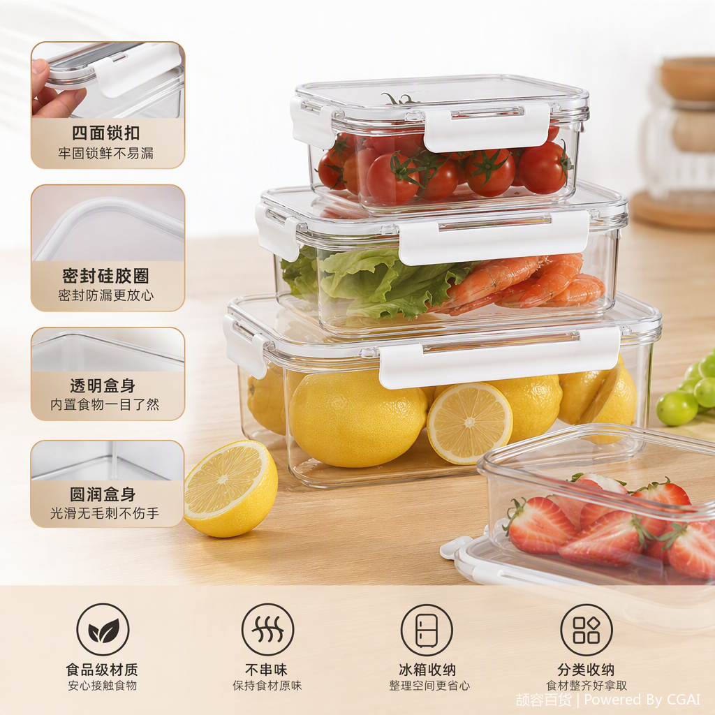 多功能透明塑料保鲜盒套装密封耐用厨房收纳整理用品组合