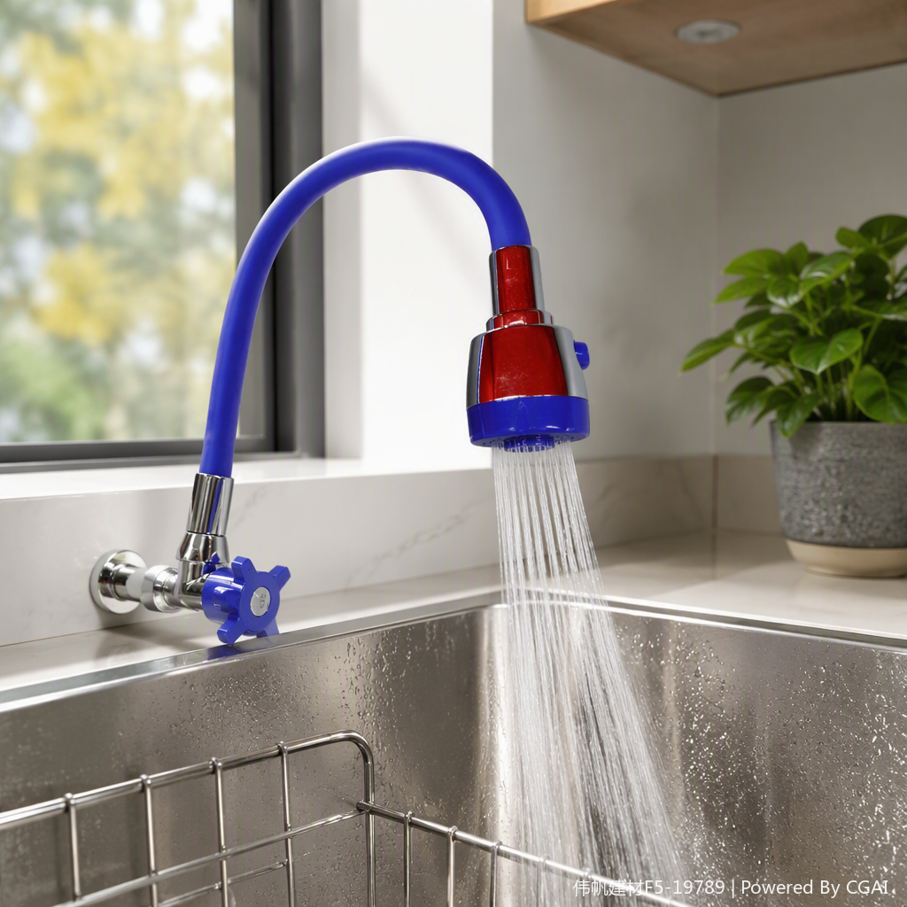 Multi-color flexible kitchen washbasin water pipe, pressure-resistant and foldable blue hose faucet accessory details Picture