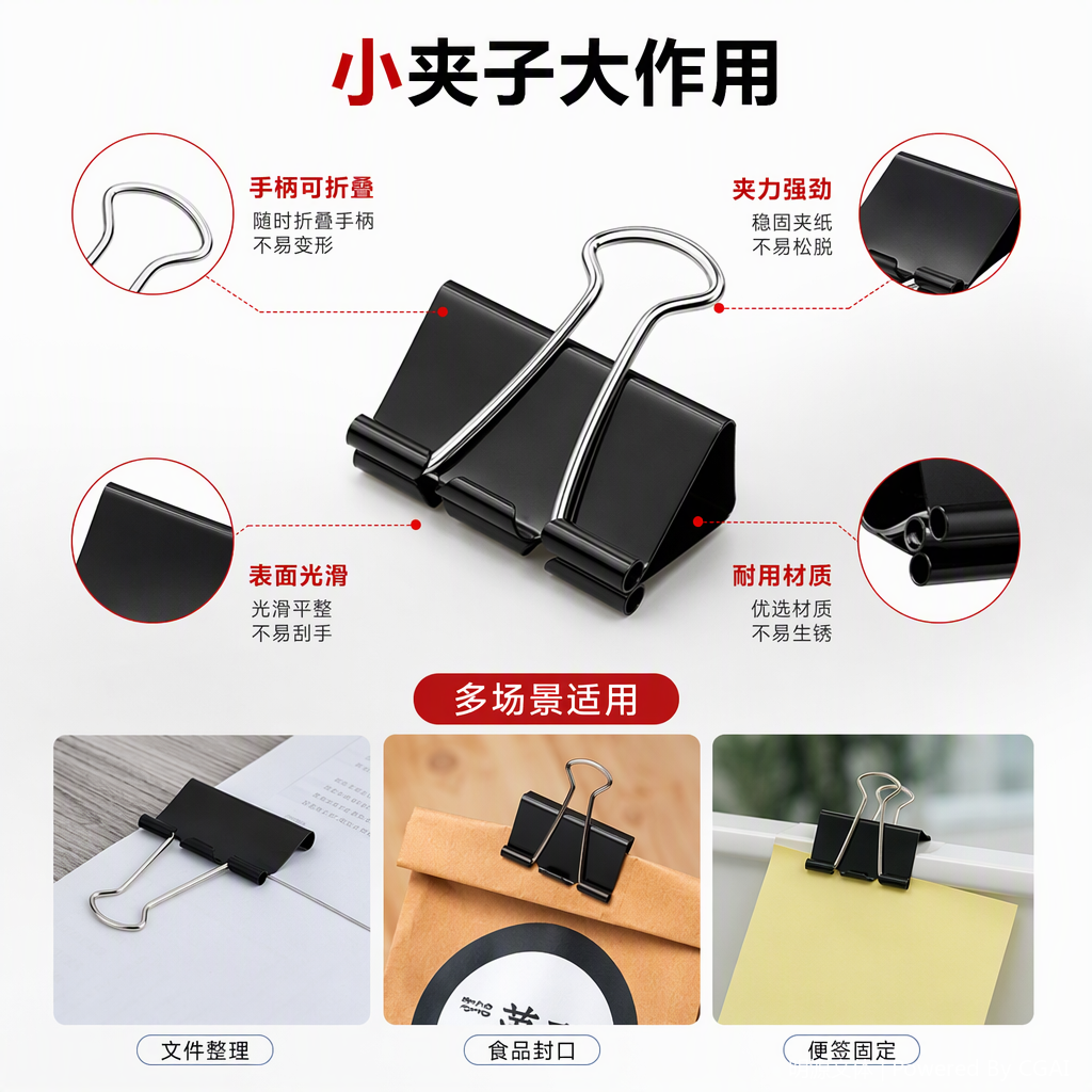 Multi-functional metal office supplies, black paper clips, large-capacity stationery clips, powerful clips, office supplies accessories